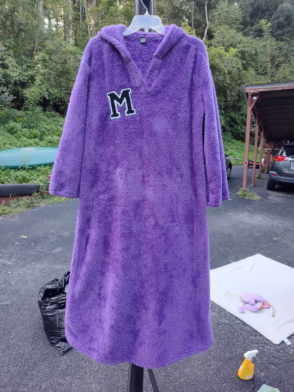 Cozy Purple Fleece Hooded Robe/Dress with M Patch